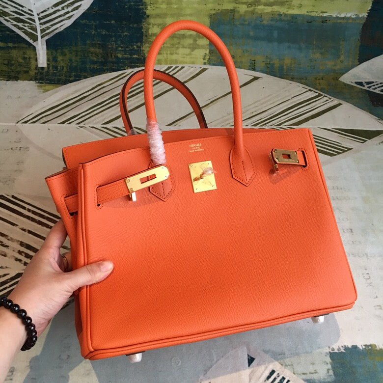 HM Birkin Orange For Women Gold Toned Hardware 11in/30cm