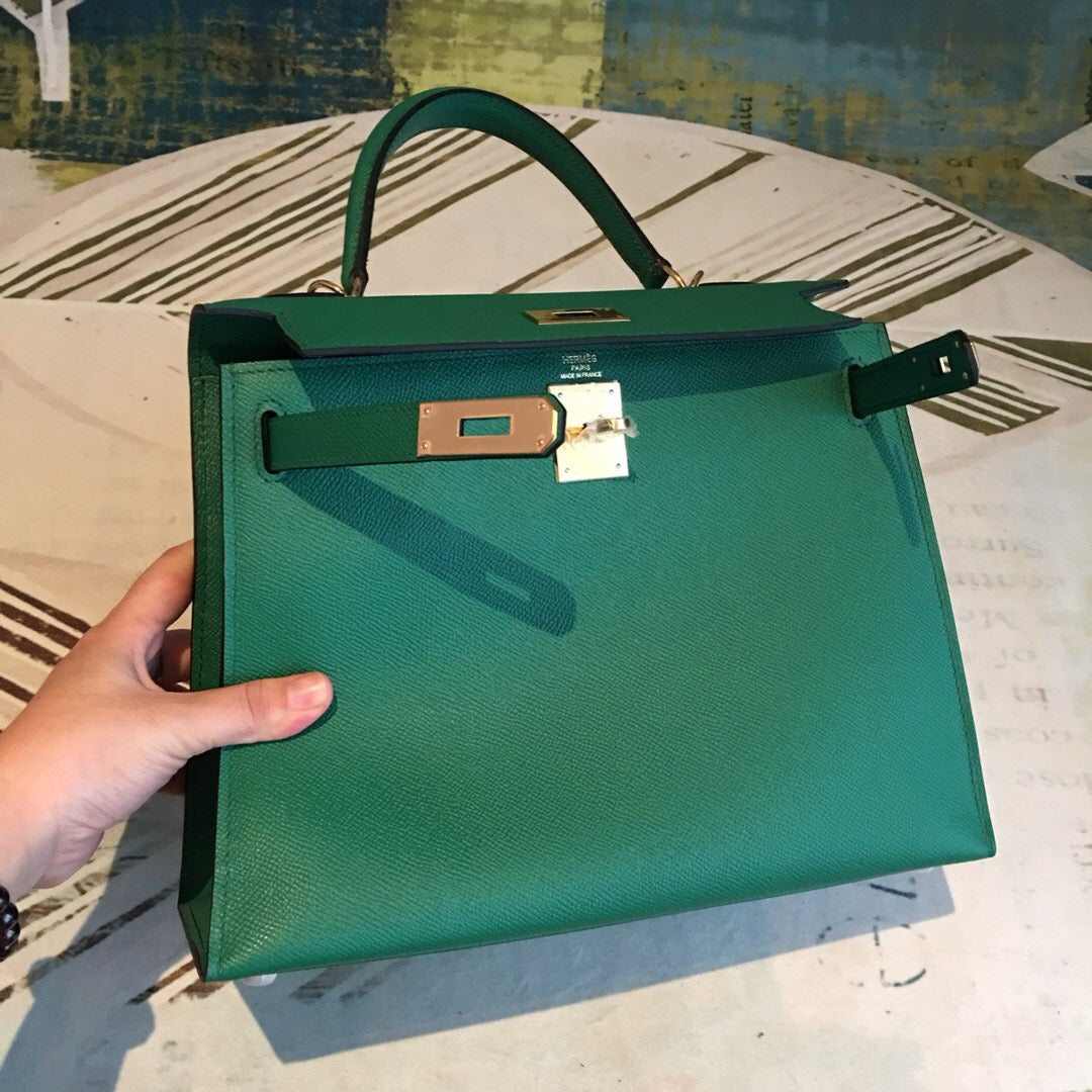 HM Kelly 28 Vert Jade Green Bag For Women, Handbags, Shoulder Bags 11in/28cm