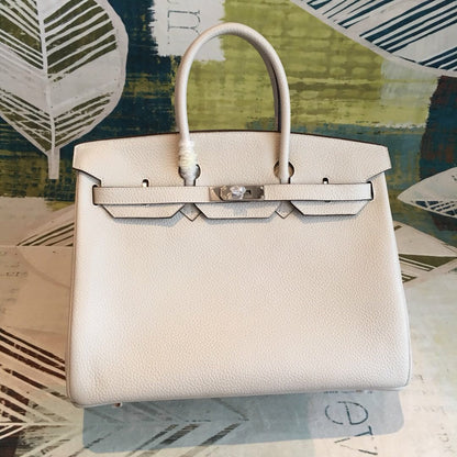 HM Birkin White For Women Silver Toned Hardware 13.8in/35cm