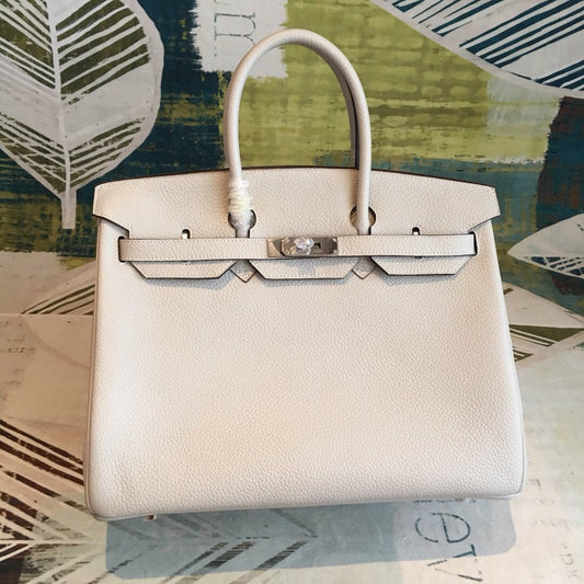 HM Birkin White For Women Silver Toned Hardware 13.8in/35cm