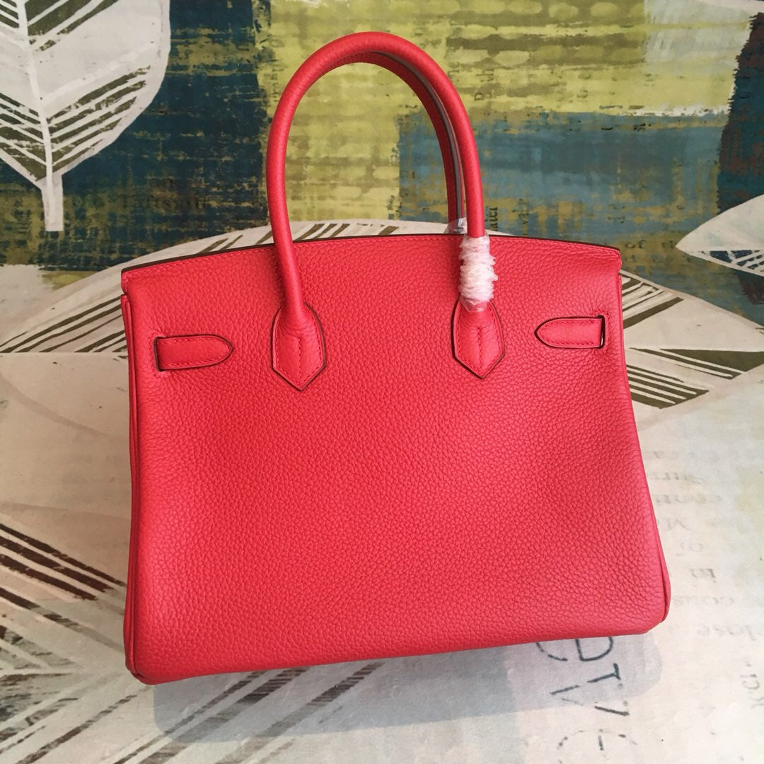 HM Birkin Red For Women Silver Toned Hardware 11in/30cm