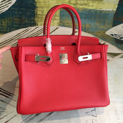 HM Birkin Red For Women Silver Toned Hardware 11in/30cm