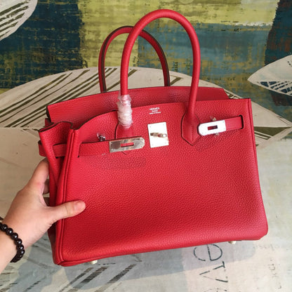 HM Birkin Red For Women Silver Toned Hardware 11in/30cm