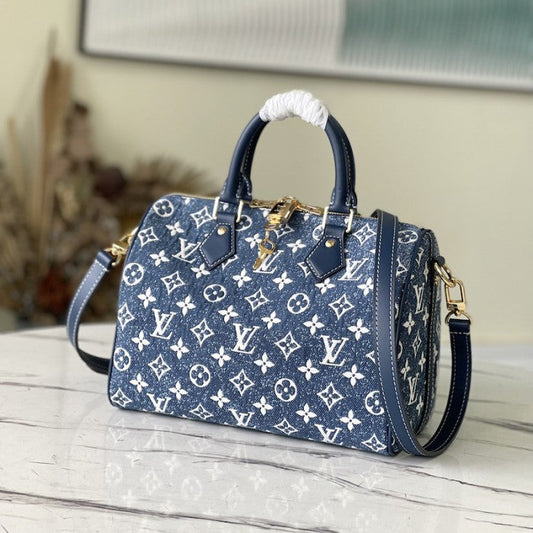 Louis Vuitton Monogram Denim Speedy Bandouliere 25 M59609