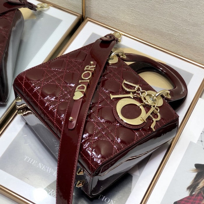 Small Lady Dior My ABCDior Bag Burgundy Patent