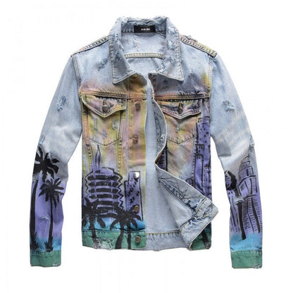 Amiri Airbrush Hollywood Trucker Jacket Blue