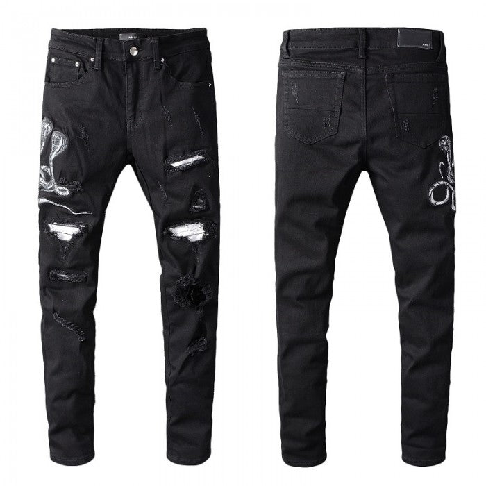 Amiri Black Snake Patch Jeans