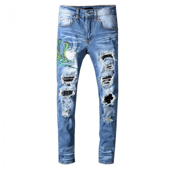 Amiri Blue Snake Patch Jeans