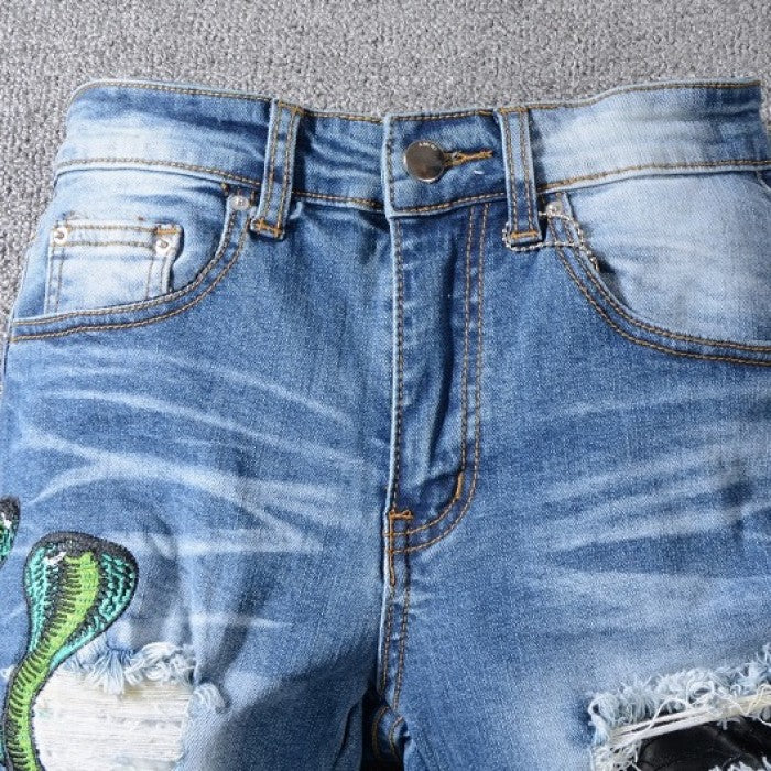 Amiri Blue Snake Patch Jeans