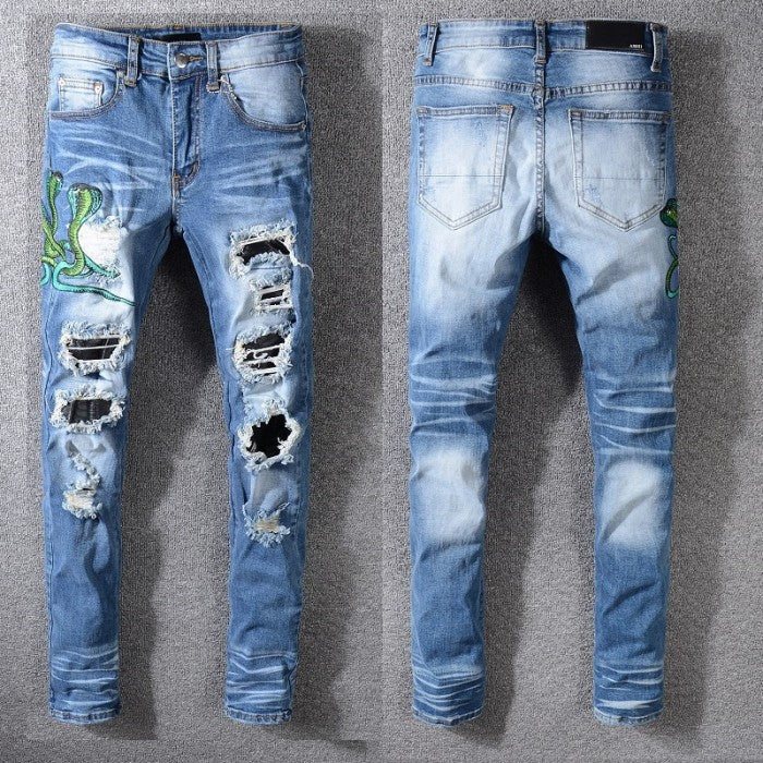 Amiri Blue Snake Patch Jeans