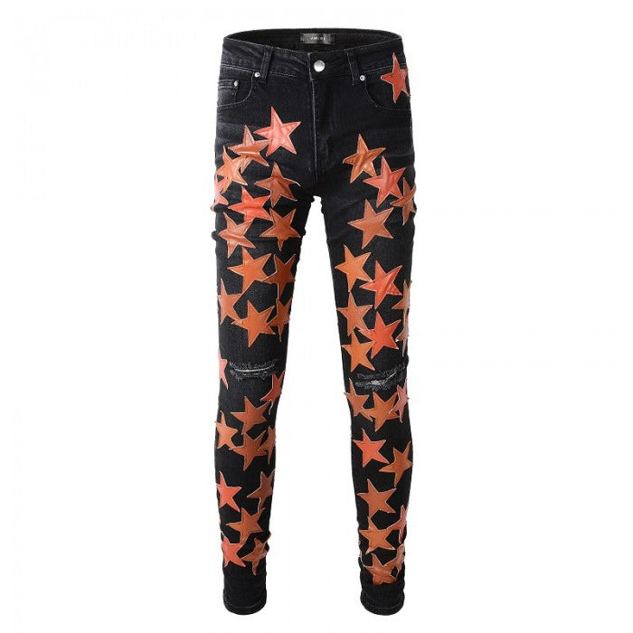 Amiri x Chemist leather stars jeans black / orange