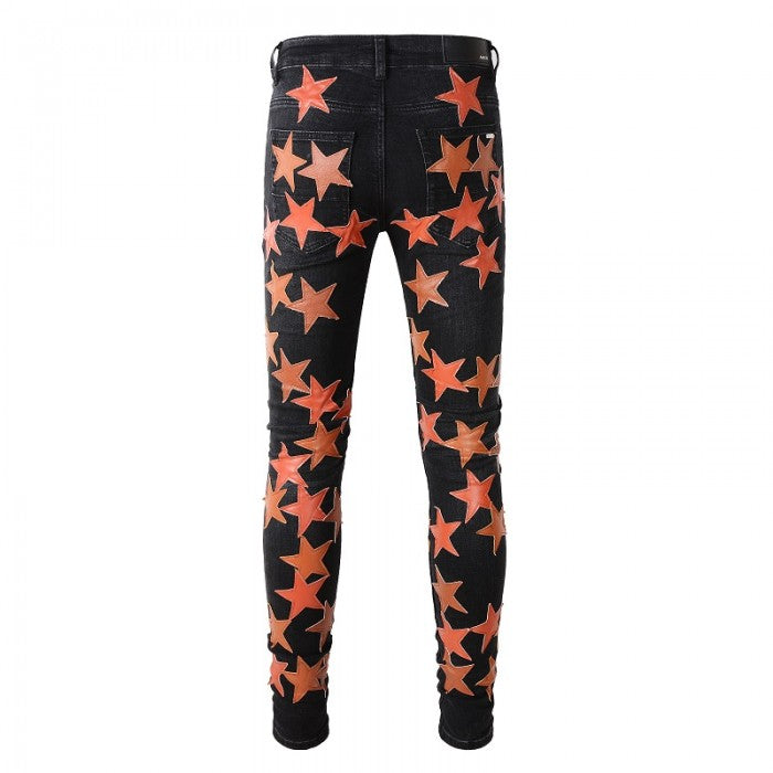 Amiri x Chemist leather stars jeans black / orange