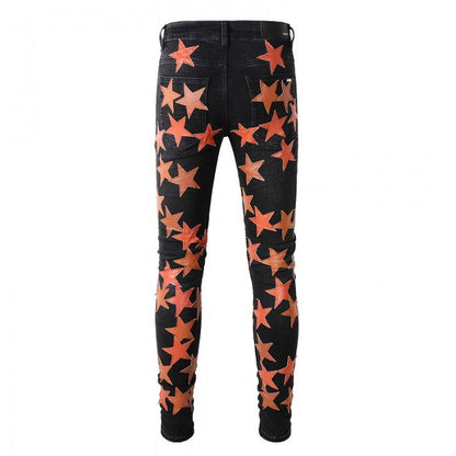 Amiri x Chemist leather stars jeans black / orange