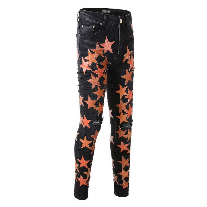 Amiri x Chemist leather stars jeans black / orange