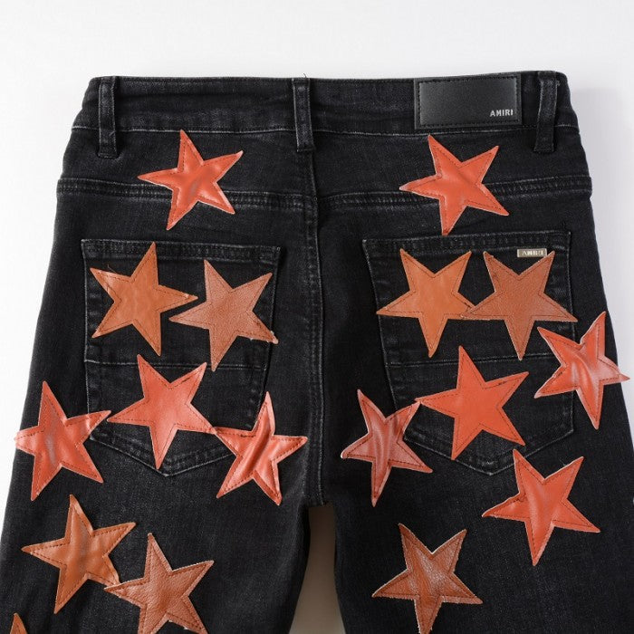 Amiri x Chemist leather stars jeans black / orange