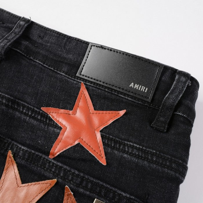 Amiri x Chemist leather stars jeans black / orange