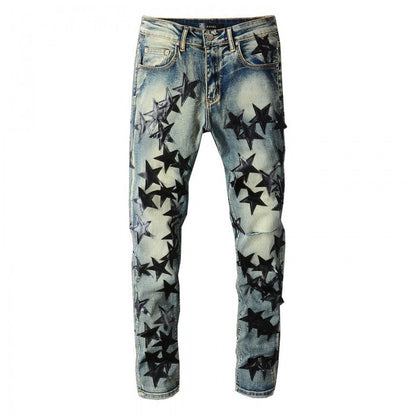 Amiri x Chemist leather stars jeans blue