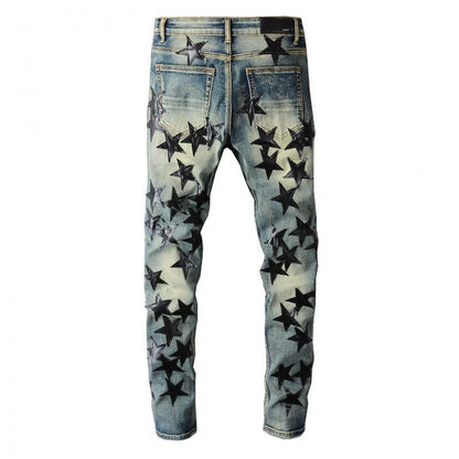 Amiri x Chemist leather stars jeans blue