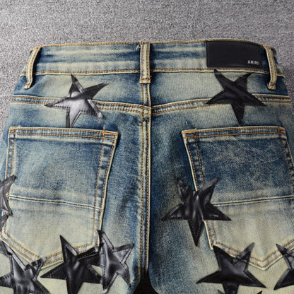 Amiri x Chemist leather stars jeans blue