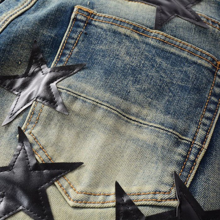 Amiri x Chemist leather stars jeans blue