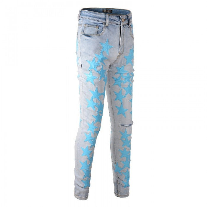 Amiri x Chemist leather stars jeans light blue