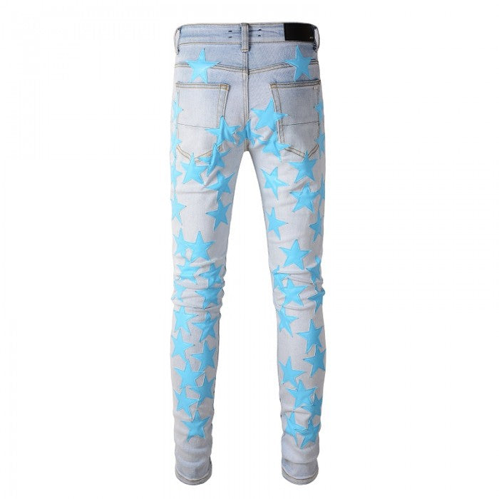 Amiri x Chemist leather stars jeans light blue