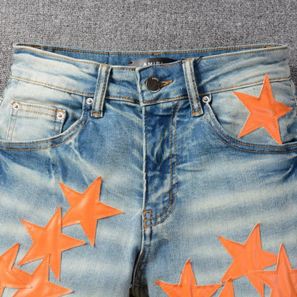 Amiri x Chemist leather stars jeans orange