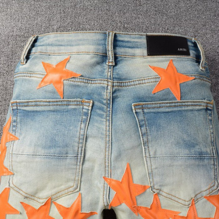 Amiri x Chemist leather stars jeans orange