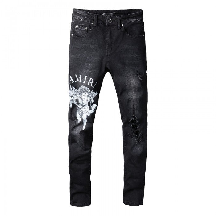 Amiri Cherub Distressed Printed Jeans Black