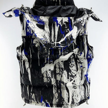 Amiri Paint Splatter Hooded Down Puffer Vest Blue