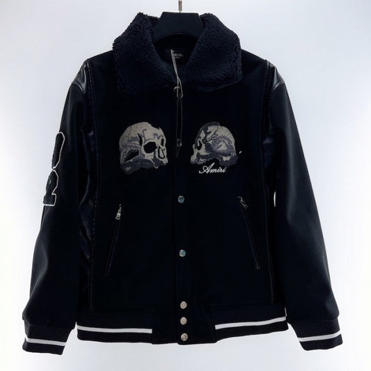 Amiri Embroidered Flocked Skull Bomber Jacket