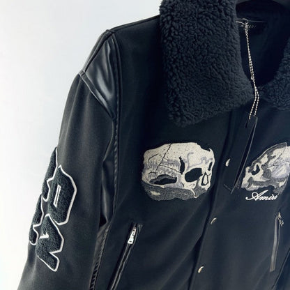 Amiri Embroidered Flocked Skull Bomber Jacket