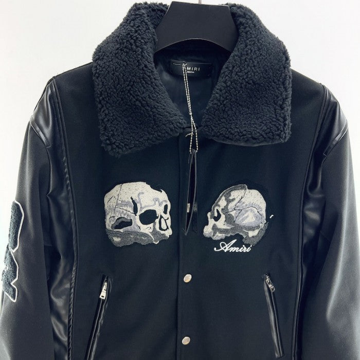 Amiri Embroidered Flocked Skull Bomber Jacket