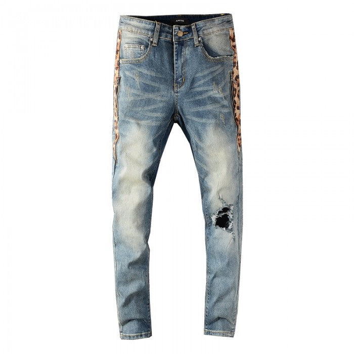 Amiri Leopard Half Track Broken Denim Classic Indigo