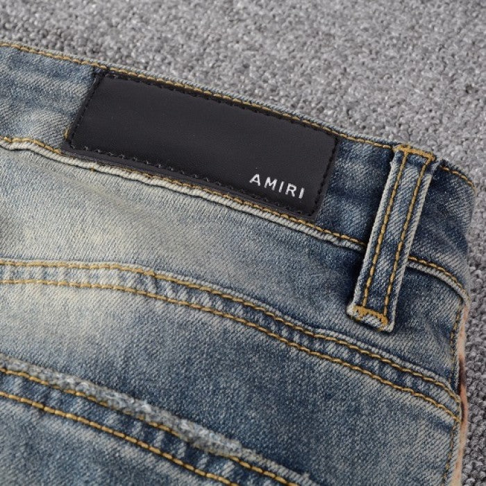 Amiri Leopard Half Track Broken Denim Classic Indigo