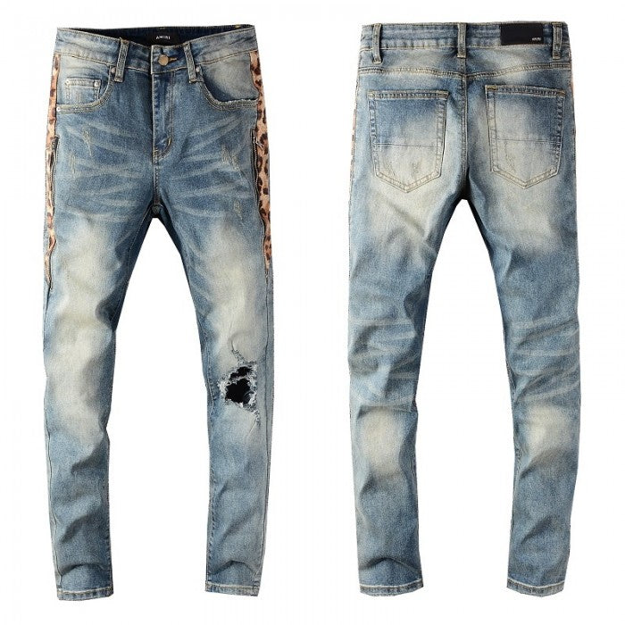 Amiri Leopard Half Track Broken Denim Classic Indigo