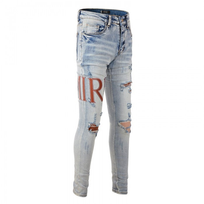 Amiri Leather Stitch Logo Jean Clay Indigo