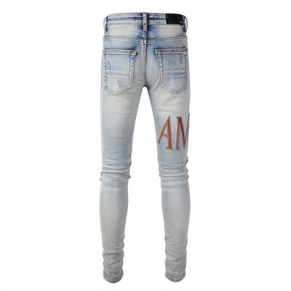 Amiri Leather Stitch Logo Jean Clay Indigo