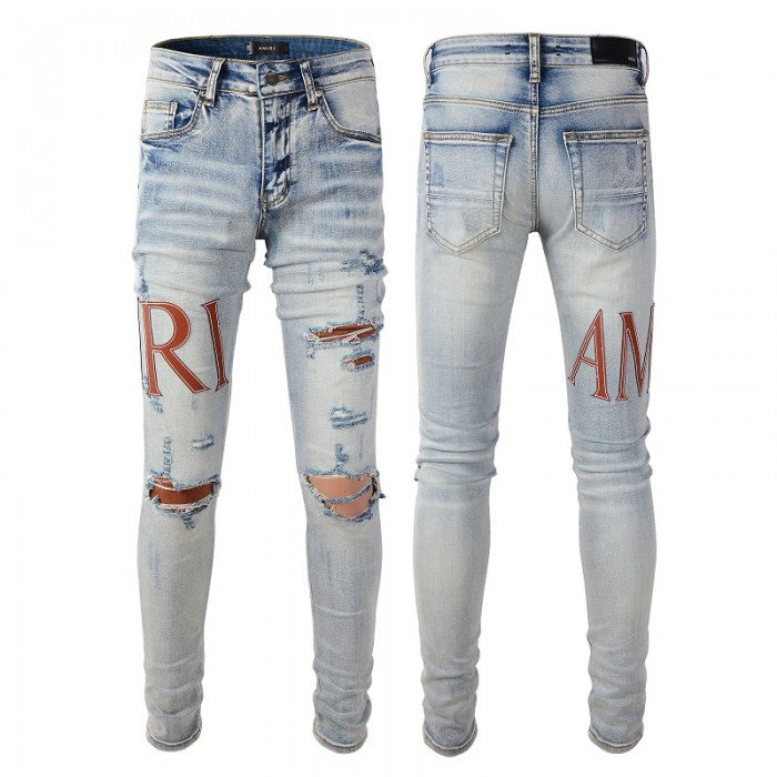 Amiri Leather Stitch Logo Jean Clay Indigo