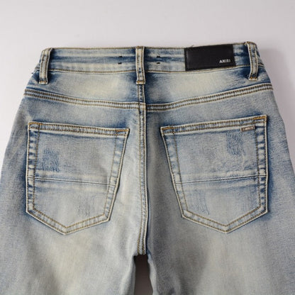 Amiri Leather Stitch Logo Jean Clay Indigo