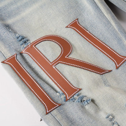 Amiri Leather Stitch Logo Jean Clay Indigo