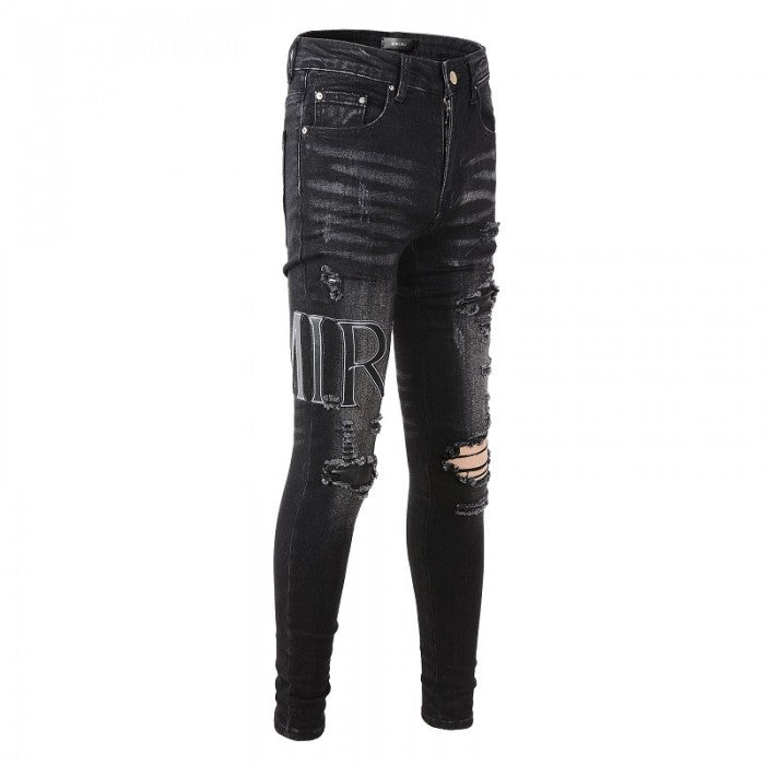 Amiri Leather Stitch Logo Jean Clay Black