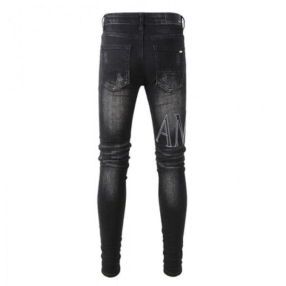 Amiri Leather Stitch Logo Jean Clay Black