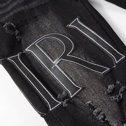 Amiri Leather Stitch Logo Jean Clay Black