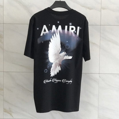 AMIRI Peace Pigeon Print Casual Short Sleeve T shirt Men