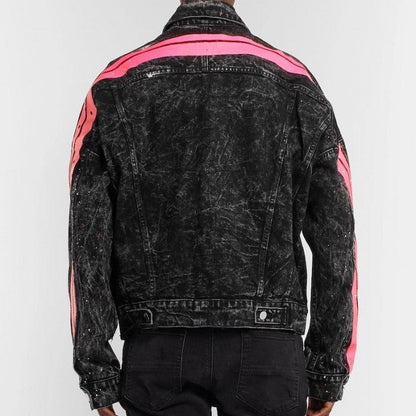 Amiri Striped Paint-splattered Denim Jacket Black