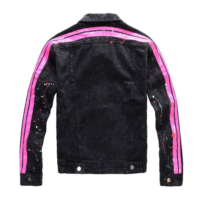 Amiri Striped Paint-splattered Denim Jacket Black