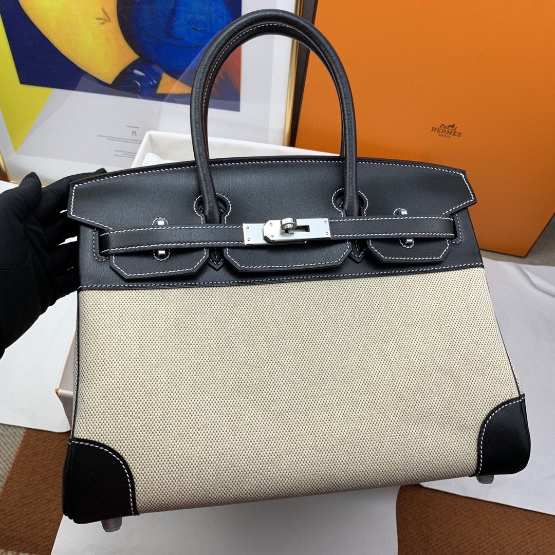 HM Birkin Nata Swift BiColor For Women Silver Toned Hardware 11.8in/30cm