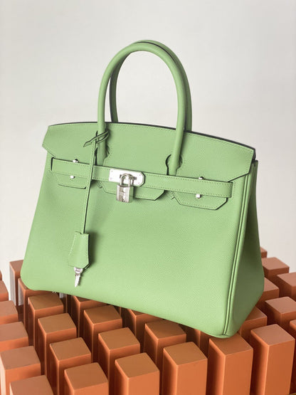 HM Birkin Nata Swift Green For Women Silver Toned Hardware 10in/25cm