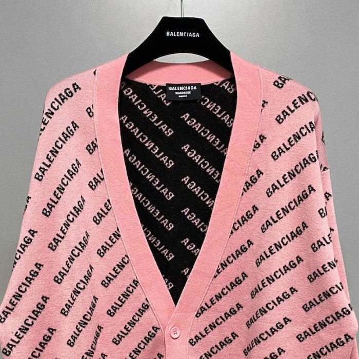 Balenciaga Mini Allover Logo Cardigan in Pink